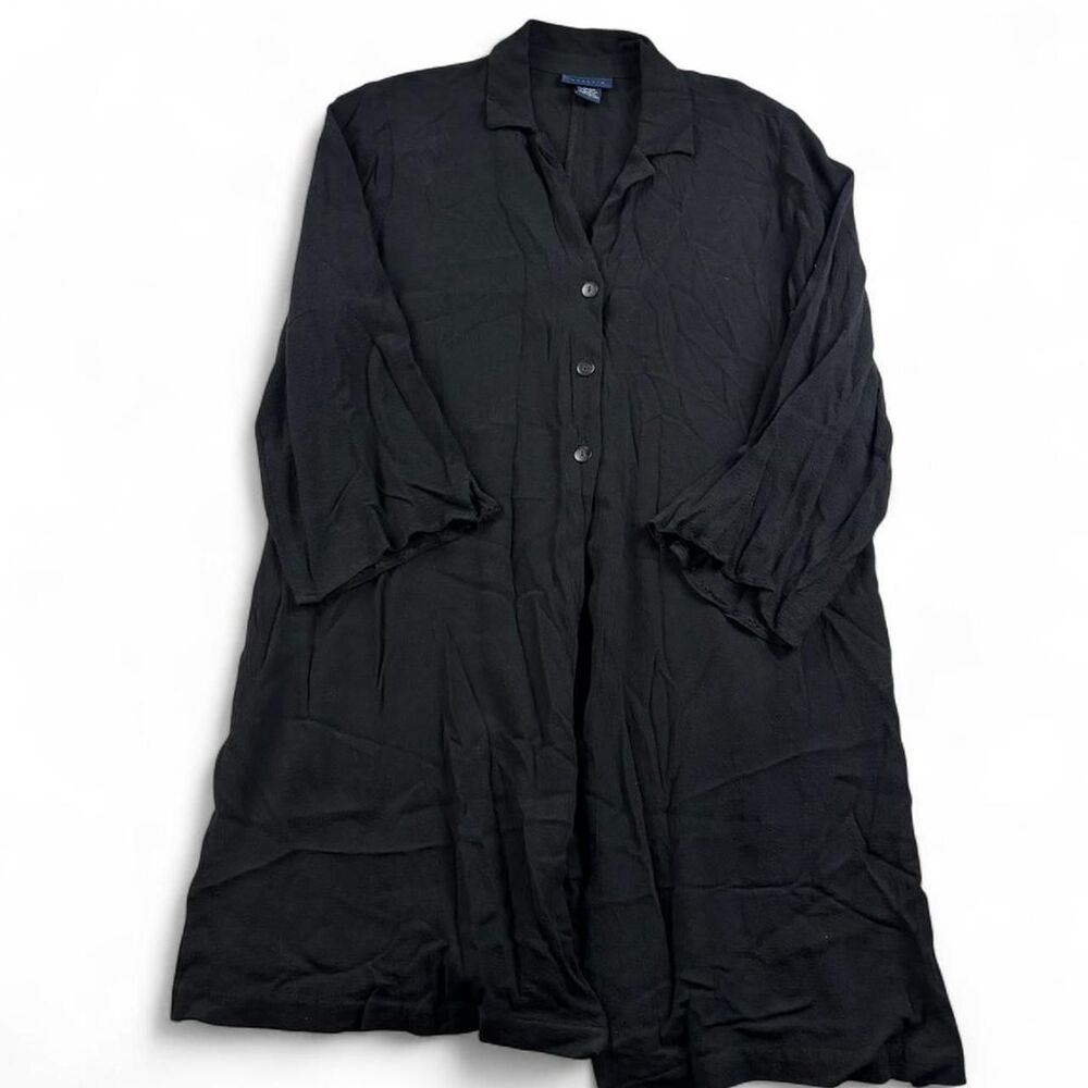 Venezia Black Button Down Cover Up Women's 18/20 Rayon Beach Swim Shirt